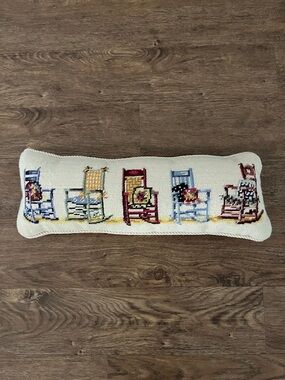 Needlepoint Rocking Chair Lumbar Pillow - 100% Wool Front with 100% Cotton Back